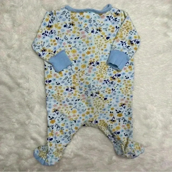 Gerber Footed Onesie Pajamas White & Blue Floral Zippered Size Newborn - Picture 13 of 16